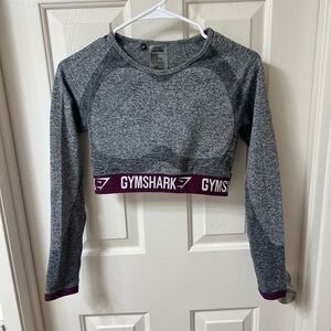 Gymshark Women's Charcoal and Burgundy Long Sleeve Crop Top
